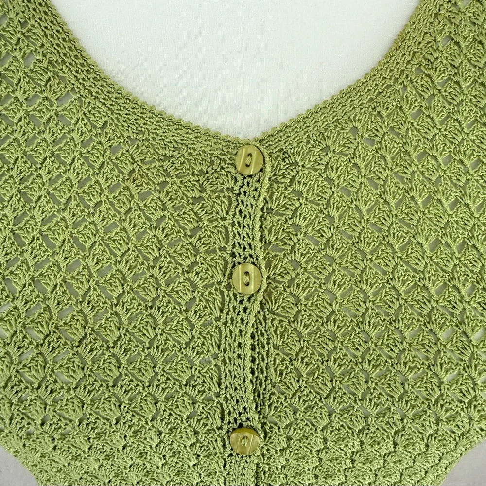 Vintage Emma James Green Crochet Short Sleeve Button Up Blouse Size S - Picture 2 of 7